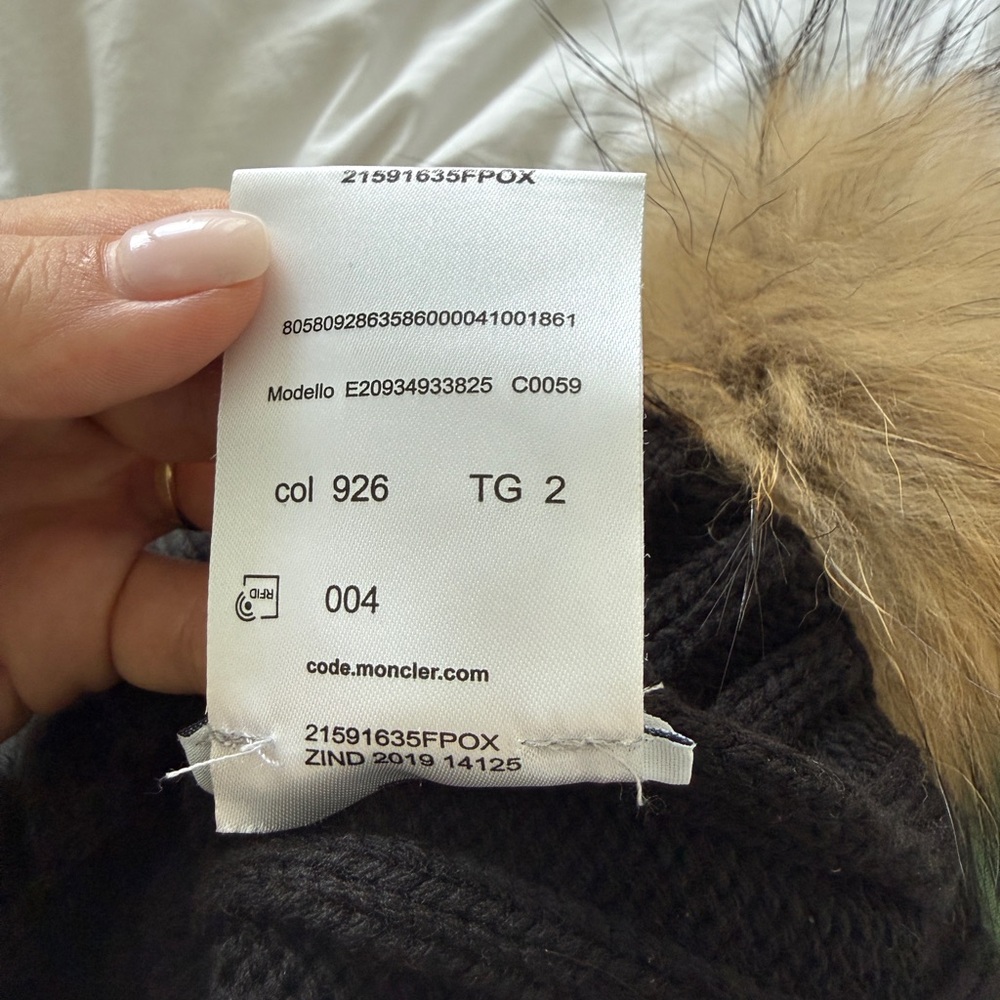 Moncler Black Beanie with Tan Fur Pom - Picture 5 of 6